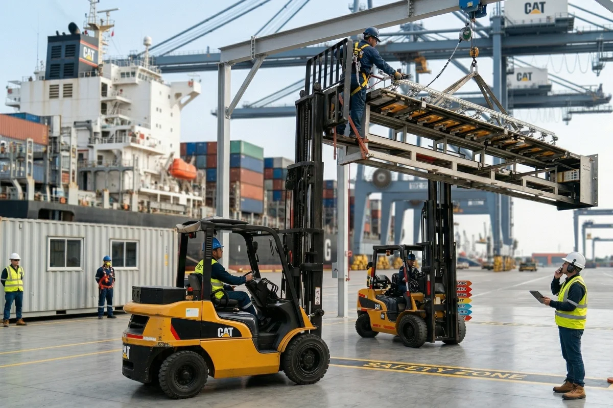 izaje con montacargas descargando